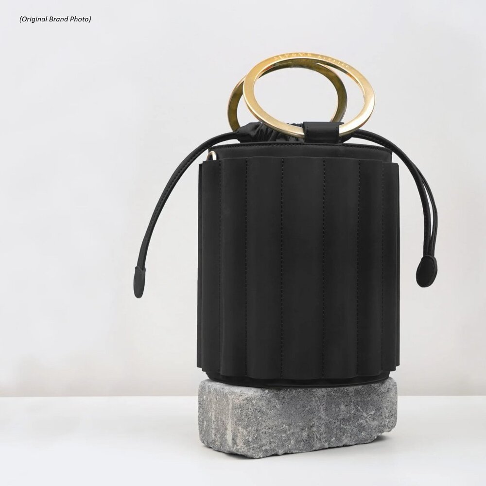 Unique Metal Handle Bucket, Black, Vegan Leather, Alkeme Atelier, "Water" NWOT